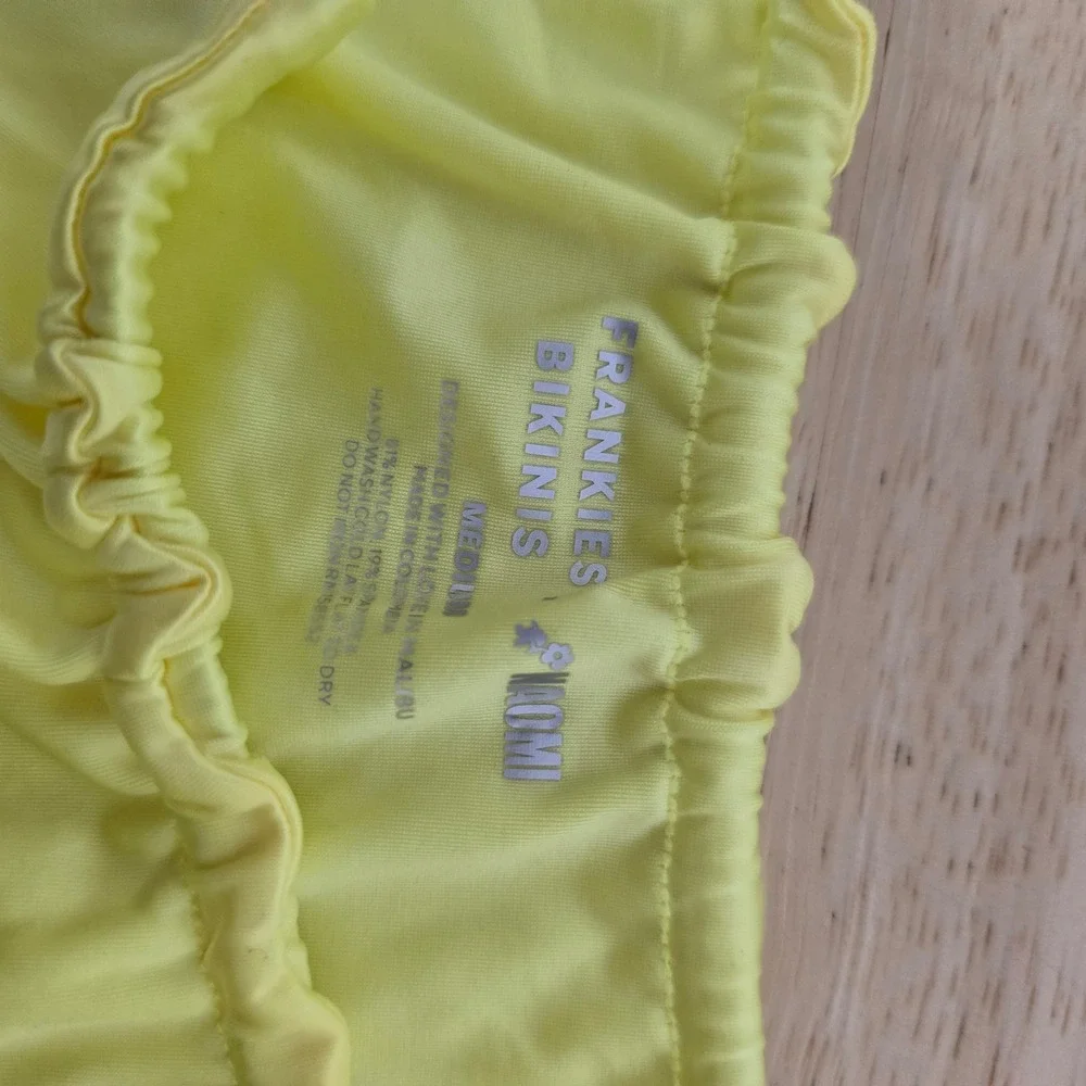Frankies Bikinis Naomi Osaka Neon Yellow Satin Puff Sleeve Bikini Set Medium
